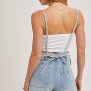 BOW-TIE DENIM OVERALL SHORTS: MED.WASH / S