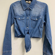 SIT3796A MED WASH WESTERN TIE FRONT BUTTON DOWN LT DENIM TOP