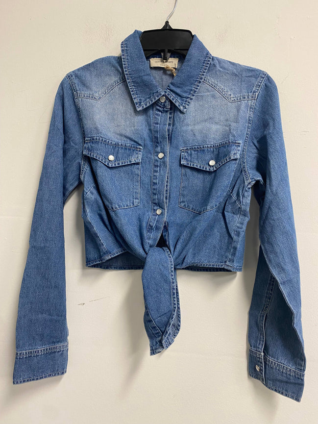 SIT3796A MED WASH WESTERN TIE FRONT BUTTON DOWN LT DENIM TOP