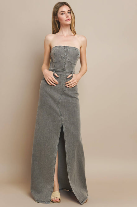 STRAPLESS DENIM MAXI DRESS 3135DIA DARK DEN