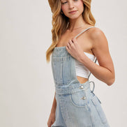 BOW-TIE DENIM OVERALL SHORTS: MED.WASH / S