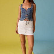 PT17680 Eloise Front Lace-up Denim Corset Top