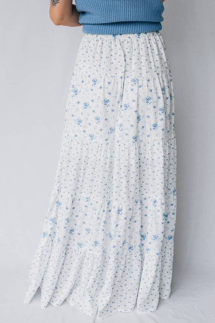LDC High Waist Tiny Floral Print Boho Maxi Skirt