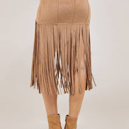 SIS1231A TAN FRINGED FAUX SUEDE SKIRT