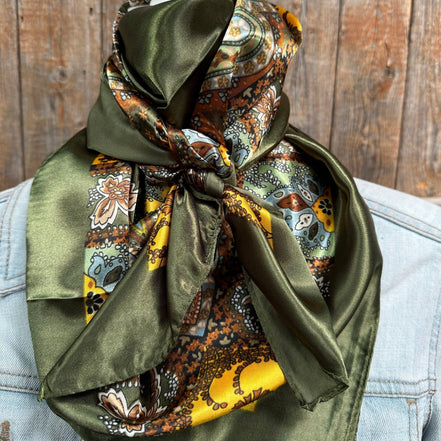 Olive Tone Paisley Wild Rag - Western Scarf