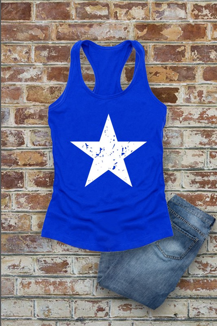 Distressed Star, Fourth of July, Women Fit Fitted Racerback Tank Top