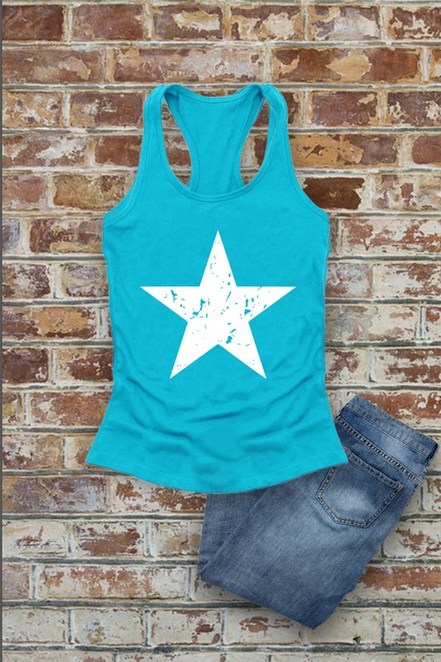 Distressed Star, Fourth of July, Women Fit Fitted Racerback Tank Top