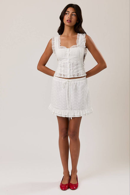 SLEEVELESS SQUARE NECK RUFFLE TOP: White / S