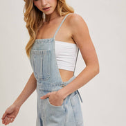 BOW-TIE DENIM OVERALL SHORTS: MED.WASH / L