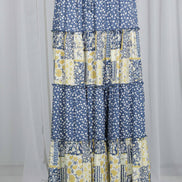 Patchwork Floral Print Bohemian-Inspired Maxi Skirt VS83203: Blue / L