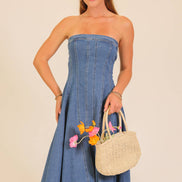 Strapless Stretch Denim Midi Dress: Mocha / M