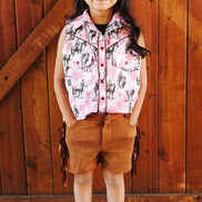 Girls Camel Stretch Suede High Rise Side Fringe Shorts (3in)