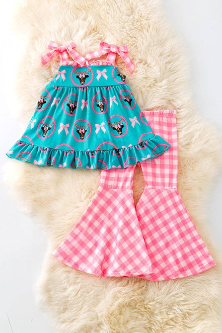 "Dearly Loved" Girls western tunic & gingham bell bottoms. OFG50616 AMY: 2XL
