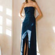 STRAPLESS DENIM MAXI DRESS 3135DIA DARK DEN