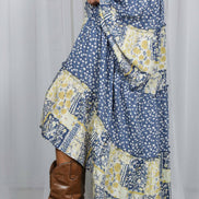 Patchwork Floral Print Bohemian-Inspired Maxi Skirt VS83203: Blue / L