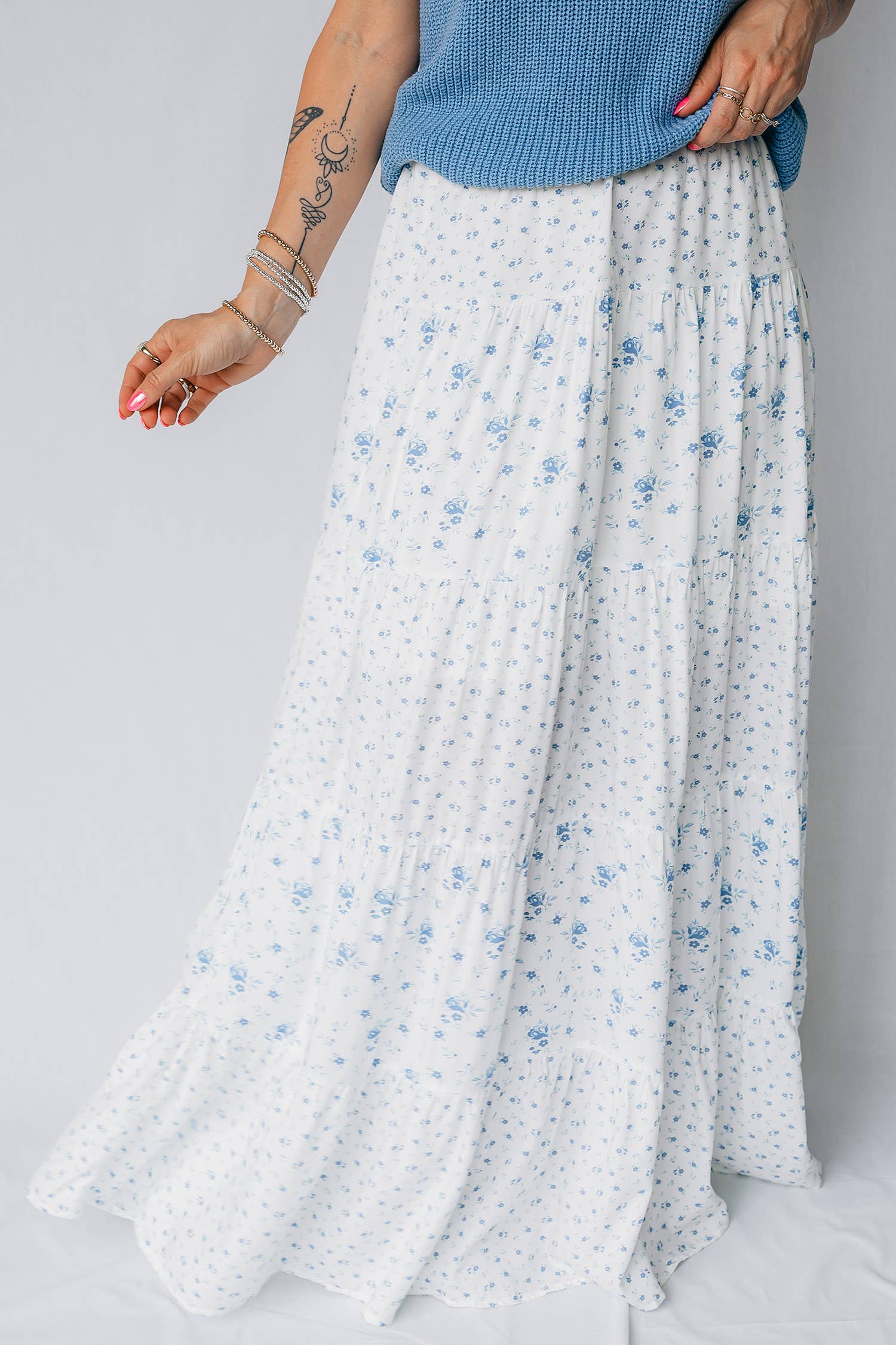 LDC High Waist Tiny Floral Print Boho Maxi Skirt