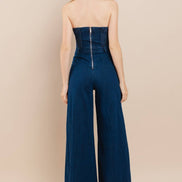 OFF SHOULDER WIDE LEG DENIM JUMPSUIT - 4406 DK DEN