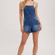 BOW-TIE DENIM OVERALL SHORTS: MED.WASH / S