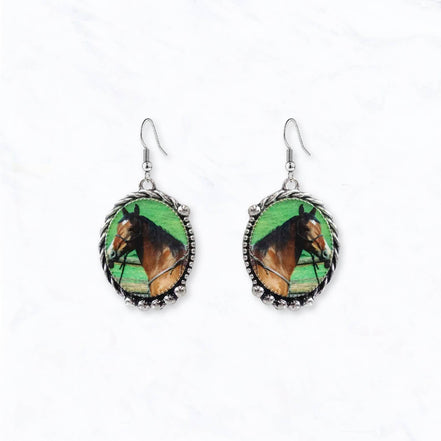 Western Horse Frame Drop Earrings