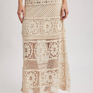 SHEER CROCHET KNIT MIDI SKIRT WITH LINING: NATURAL / S