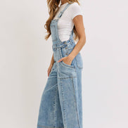 WIDE-LEG DENIM OVERALL JUMPSUIT: DENIM BLUE / Contemporary / S