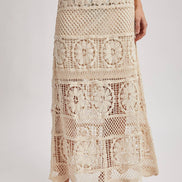 SHEER CROCHET KNIT MIDI SKIRT WITH LINING: NATURAL / L