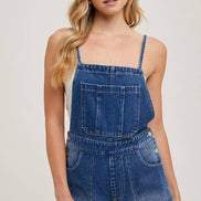 BOW-TIE DENIM OVERALL SHORTS: MED.WASH / L