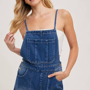 BOW-TIE DENIM OVERALL SHORTS: MED.WASH / M