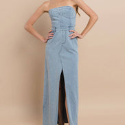 STRAPLESS DENIM MAXI DRESS 3135DIA DARK DEN