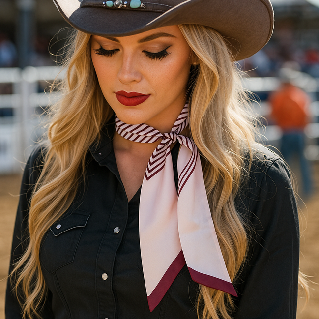 Burgundy and Cream Western Skinny Mini Wild Rag Scarf / Cowgirl Necktie #TW141