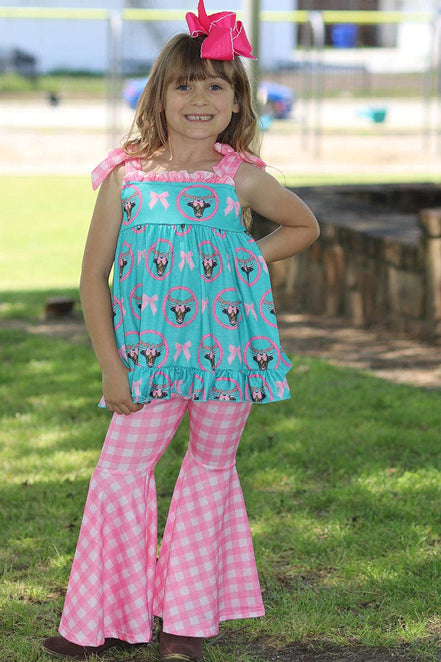 "Dearly Loved" Girls western tunic & gingham bell bottoms. OFG50616 AMY: 2XL