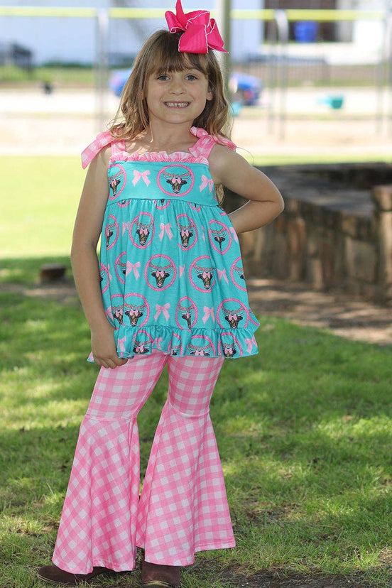"Dearly Loved" Girls western tunic & gingham bell bottoms. OFG50616 AMY: 2XL
